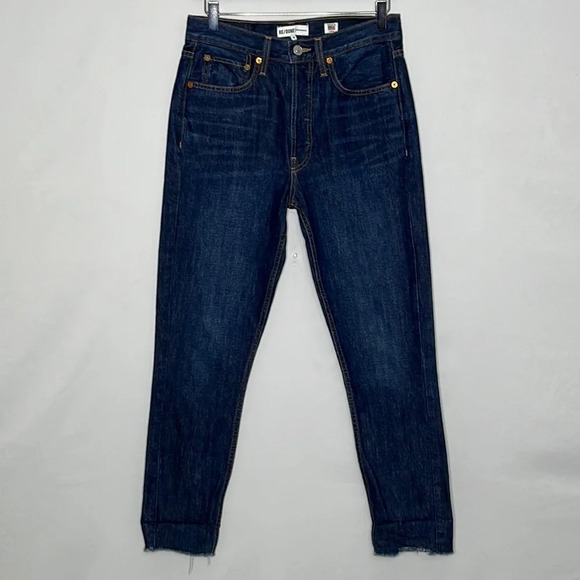 Re/Done Originals Rigid High Rise Button Fly Crop Raw Hem Jeans - Size 28 - Picture 1 of 8